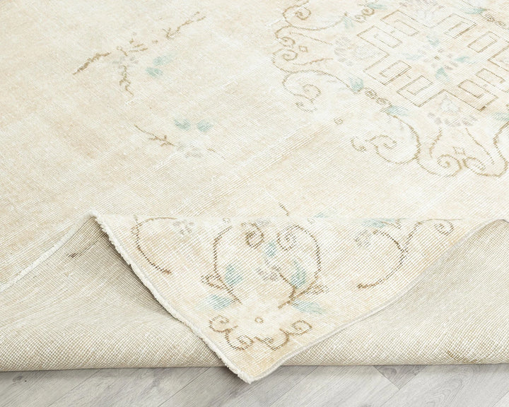 Beige Turkish Oushak Rug 6'1" x 8'10" Hand-Knotted | No. VR39235
