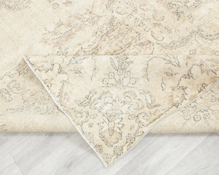 Beige Turkish Oushak Rug 6'9" x 9'10" Hand-Knotted field