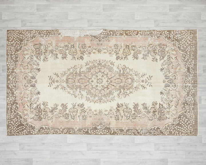 Beige Turkish Oushak Rug 5'7" x 9'4" Hand-Knotted | No. VR39655