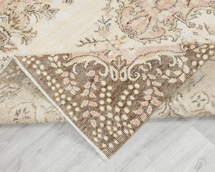Beige Turkish Oushak Rug 5'7" x 9'4" Hand-Knotted | No. VR39655