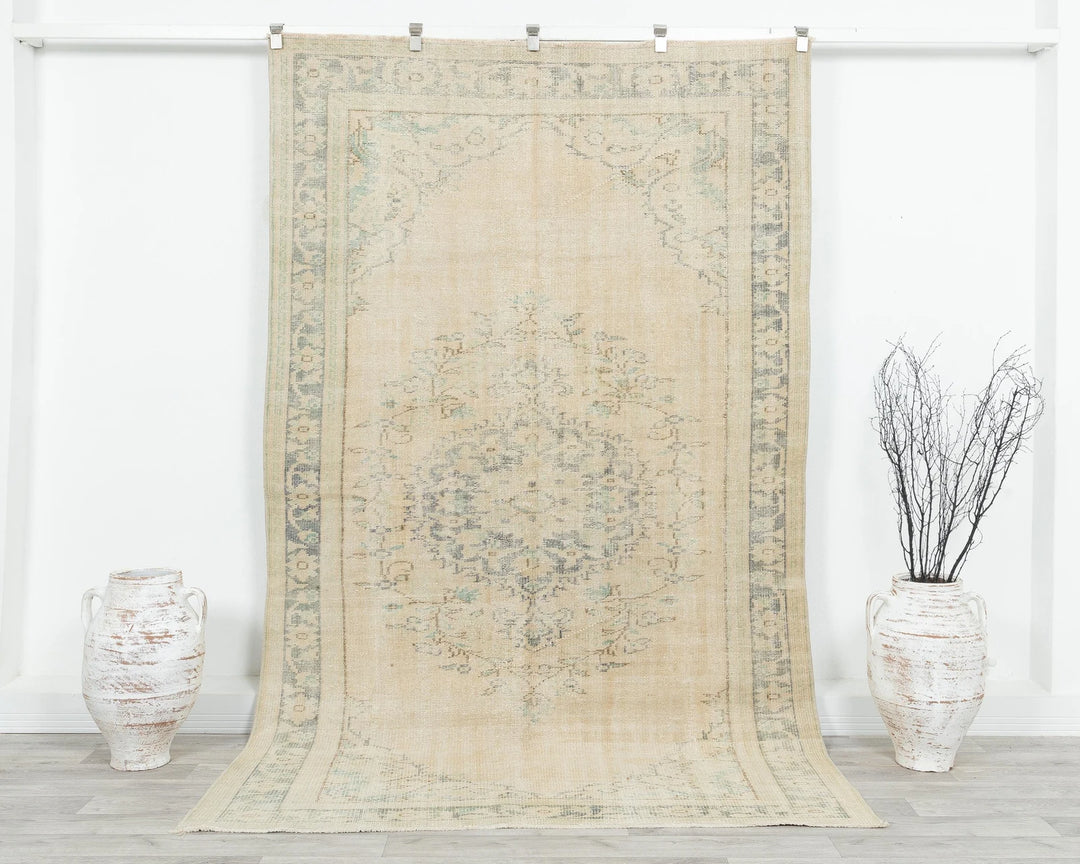Beige Turkish Oushak Rug 5' 2" x 8' 7" Hand-Knotted | No. VR40112