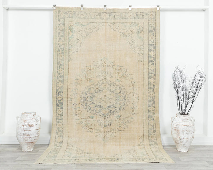 Beige Turkish Oushak Rug 5' 2" x 8' 7" Hand-Knotted | No. VR40112