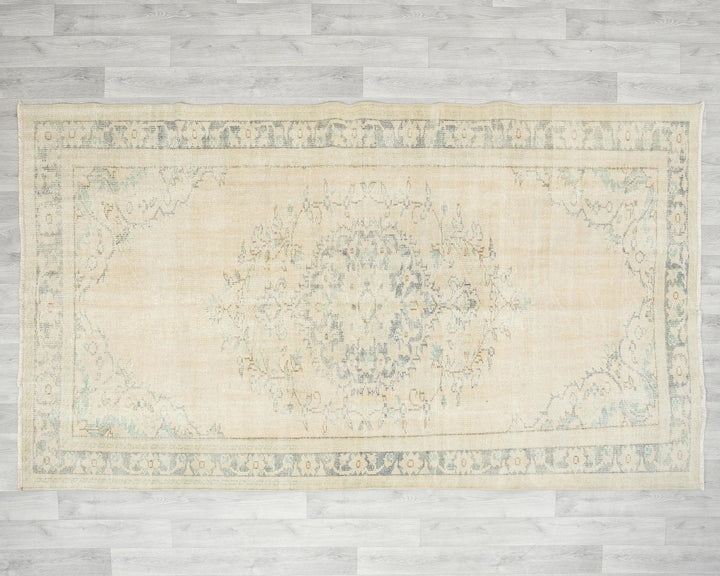 Beige Turkish Oushak Rug 5' 2" x 8' 7" Hand-Knotted | No. VR40112