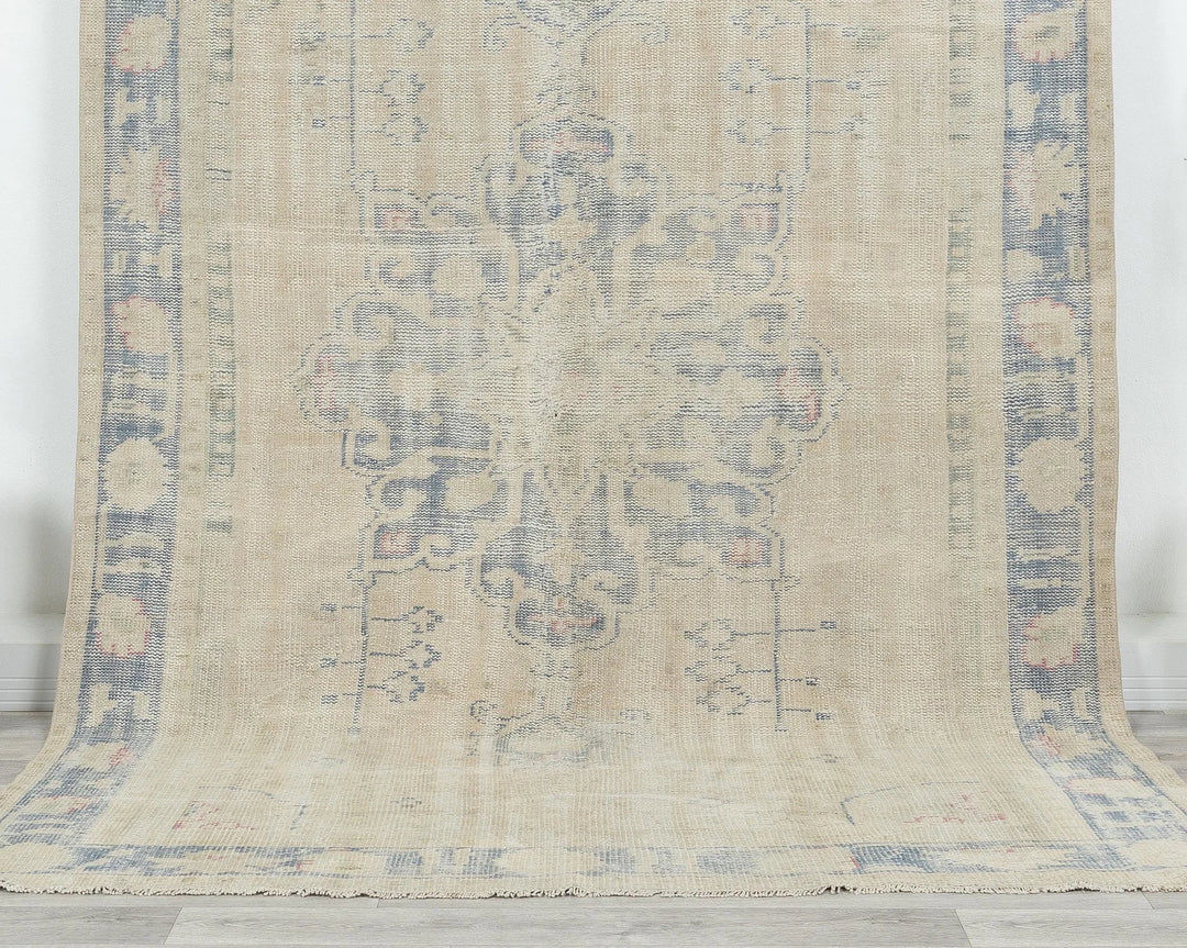 Beige Turkish Oushak Rug 5' 7" x 8' 11" Hand-Knotted | No. VR40172