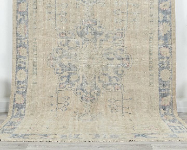Beige Turkish Oushak Rug 5' 7" x 8' 11" Hand-Knotted | No. VR40172