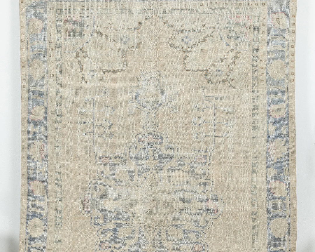 Beige Turkish Oushak Rug 5' 7" x 8' 11" Hand-Knotted | No. VR40172
