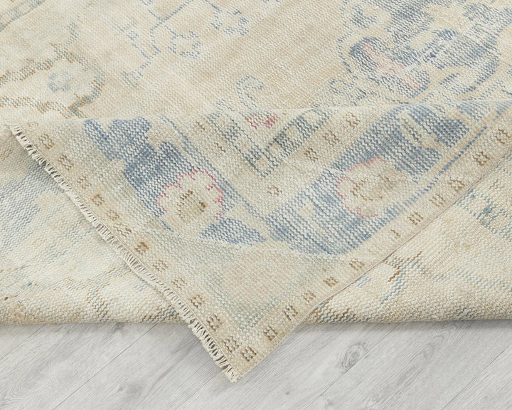 Beige Turkish Oushak Rug 5' 7" x 8' 11" Hand-Knotted | No. VR40172