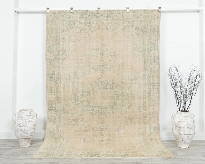 Beige Turkish Oushak Rug 5' 11" x 8' 10" Hand-Knotted | No. VR40196