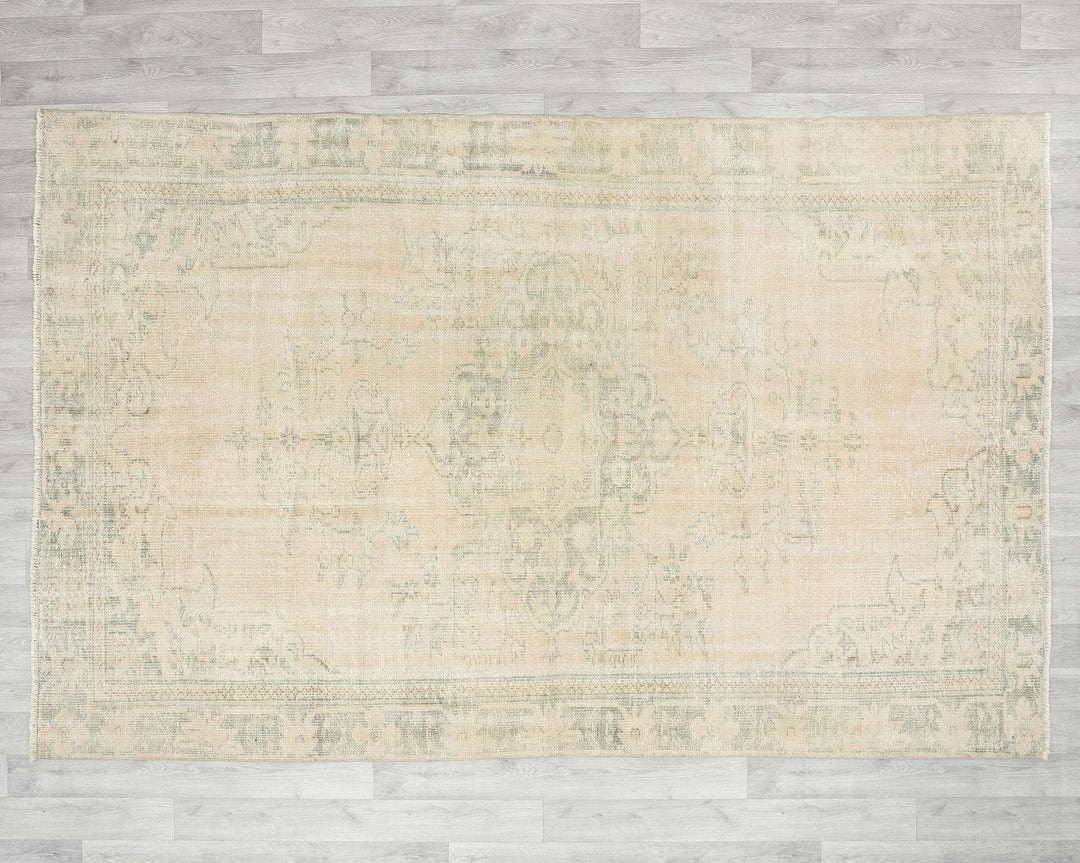 Beige Turkish Oushak Rug 5' 11" x 8' 10" Hand-Knotted | No. VR40196