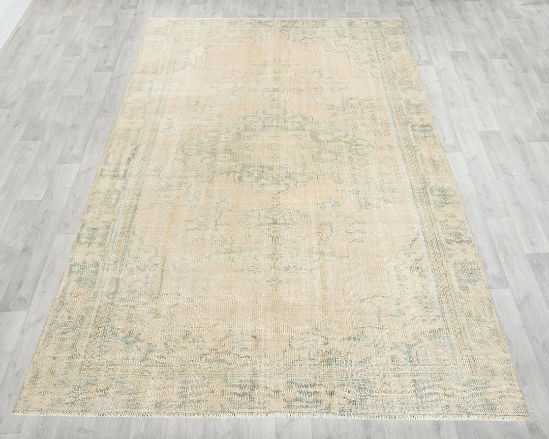 Beige Turkish Oushak Rug 5' 11" x 8' 10" Hand-Knotted | No. VR40196