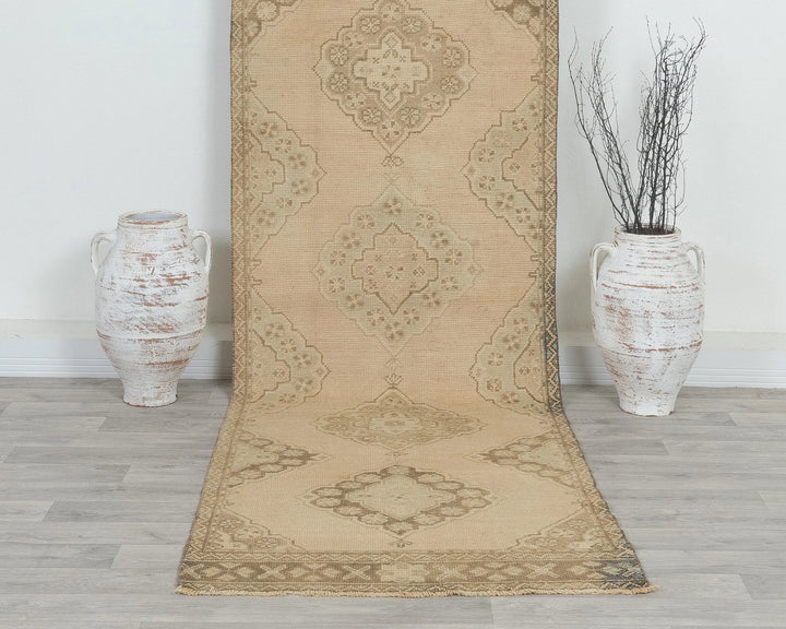 Beige Turkish Oushak Rug 3' 1" x 10' 10" Hand-Knotted detail