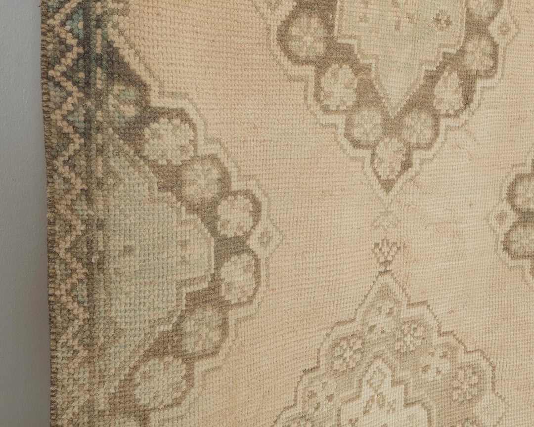Beige Turkish Oushak Rug 3' 1" x 10' 10" Hand-Knotted close-up