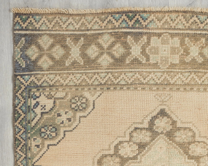 Beige Turkish Oushak Rug 3' 1" x 10' 10" Hand-Knotted border