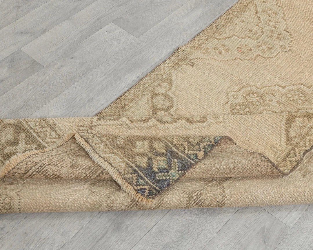 Beige Turkish Oushak Rug 3' 1" x 10' 10" Hand-Knotted field