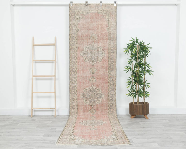 Pink Turkish Oushak Rug 3' x 11' Hand-Knotted | No. VR40422