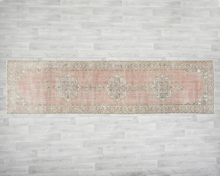 Pink Turkish Oushak Rug 3' x 11' Hand-Knotted | No. VR40422