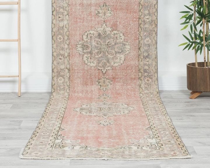 Pink Turkish Oushak Rug 3' x 11' Hand-Knotted | No. VR40422