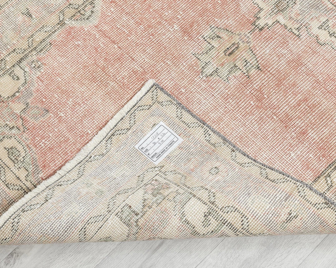 Pink Turkish Oushak Rug 3' x 11' Hand-Knotted | No. VR40422
