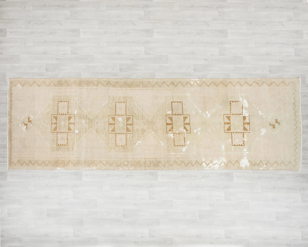 Beige Turkish Oushak Rug 4' 2" x 12' 10" Hand-Knotted | No. VR40889