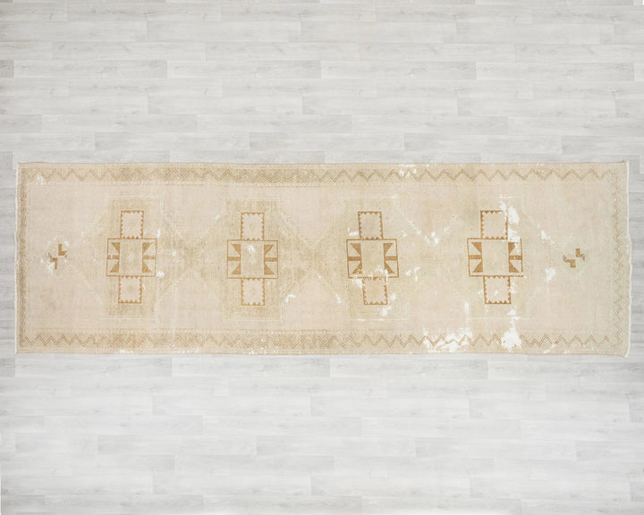 Beige Turkish Oushak Rug 4' 2" x 12' 10" Hand-Knotted | No. VR40889