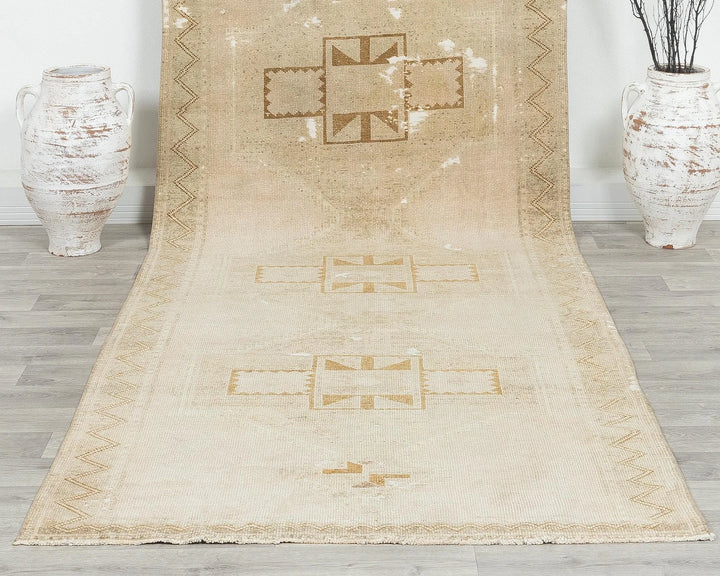 Beige Turkish Oushak Rug 4' 2" x 12' 10" Hand-Knotted | No. VR40889