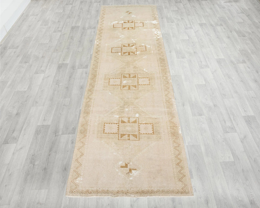 Beige Turkish Oushak Rug 4' 2" x 12' 10" Hand-Knotted | No. VR40889