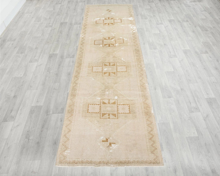 Beige Turkish Oushak Rug 4' 2" x 12' 10" Hand-Knotted | No. VR40889