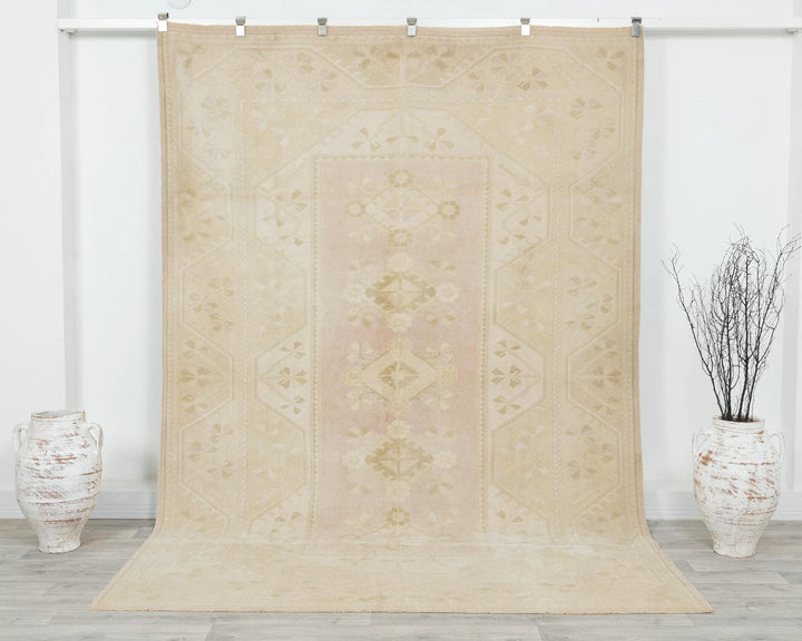 Beige Turkish Oushak Rug 6' 7" x 9' 4" Hand-Knotted | No. VR41139