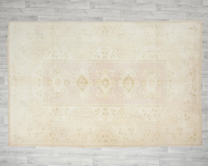 Beige Turkish Oushak Rug 6' 7" x 9' 4" Hand-Knotted | No. VR41139