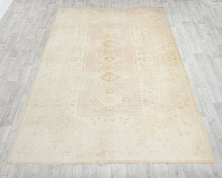 Beige Turkish Oushak Rug 6' 7" x 9' 4" Hand-Knotted | No. VR41139