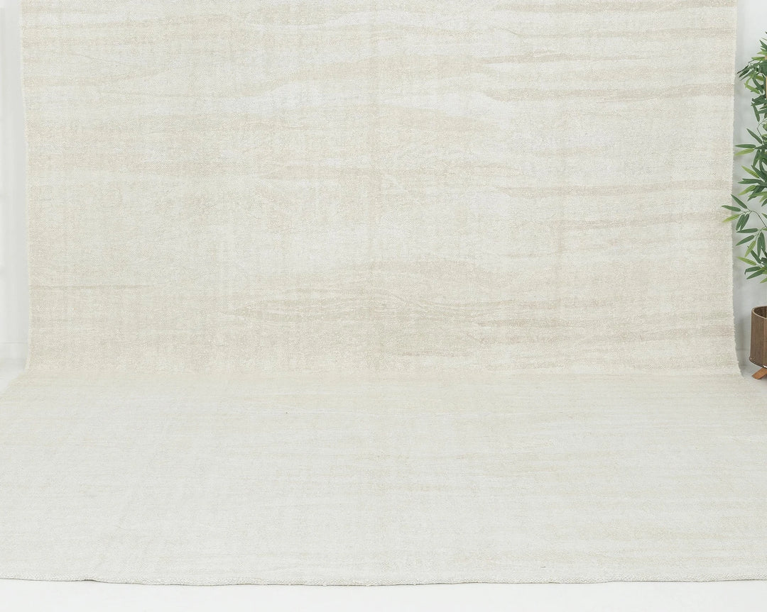 White Turkish Kilim Rug 9' 10" x 11' 11" Flat-Weave | No. VR41398