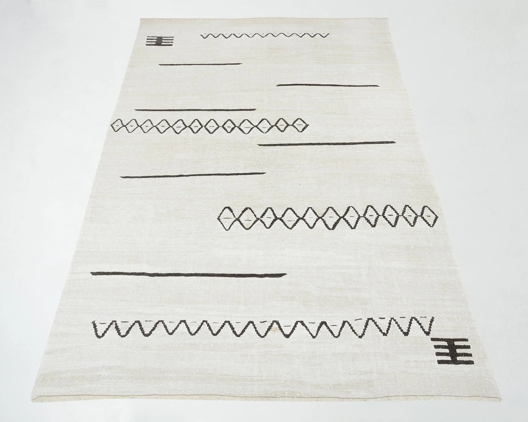 White Turkish Kilim Rug 8' x 12' 4" Flat-Weave | No. VR41784
