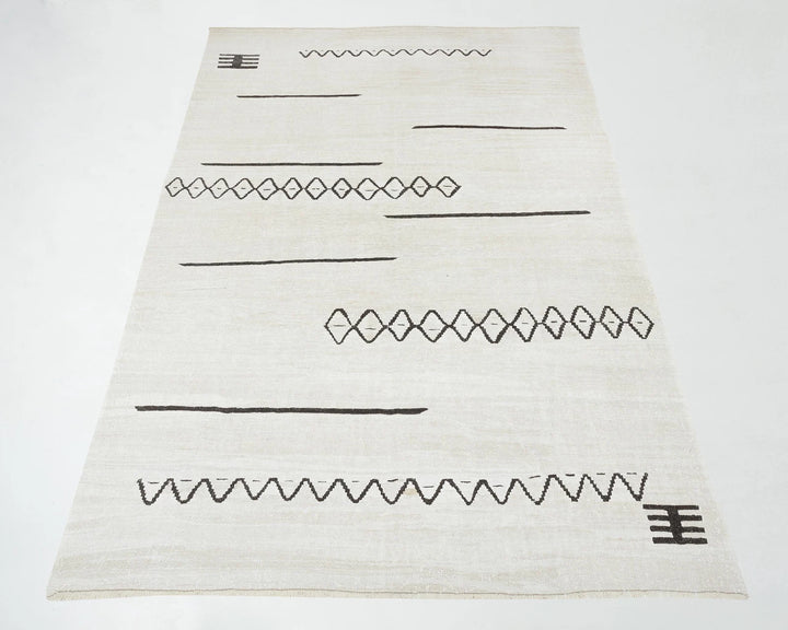 White Turkish Kilim Rug 8' x 12' 4" Flat-Weave | No. VR41784
