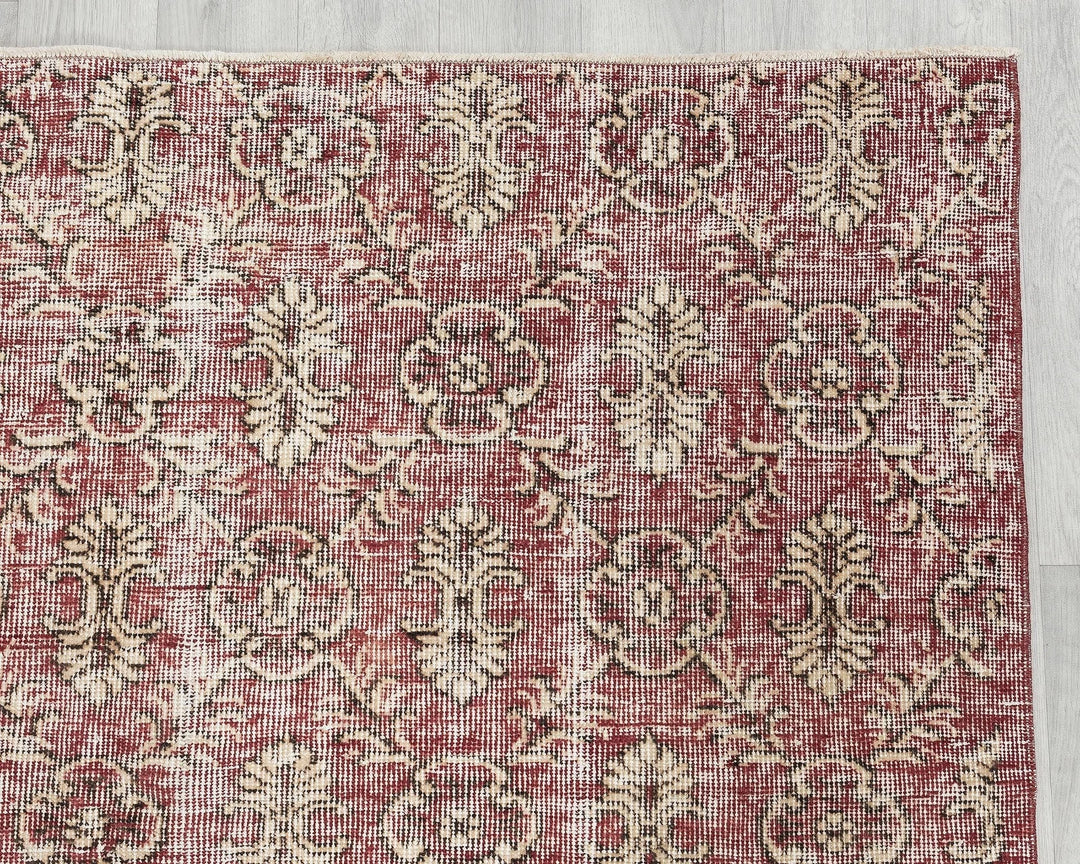 Red Turkish Oushak Rug 5' x 8' 7" Hand-Knotted | No. VR42124