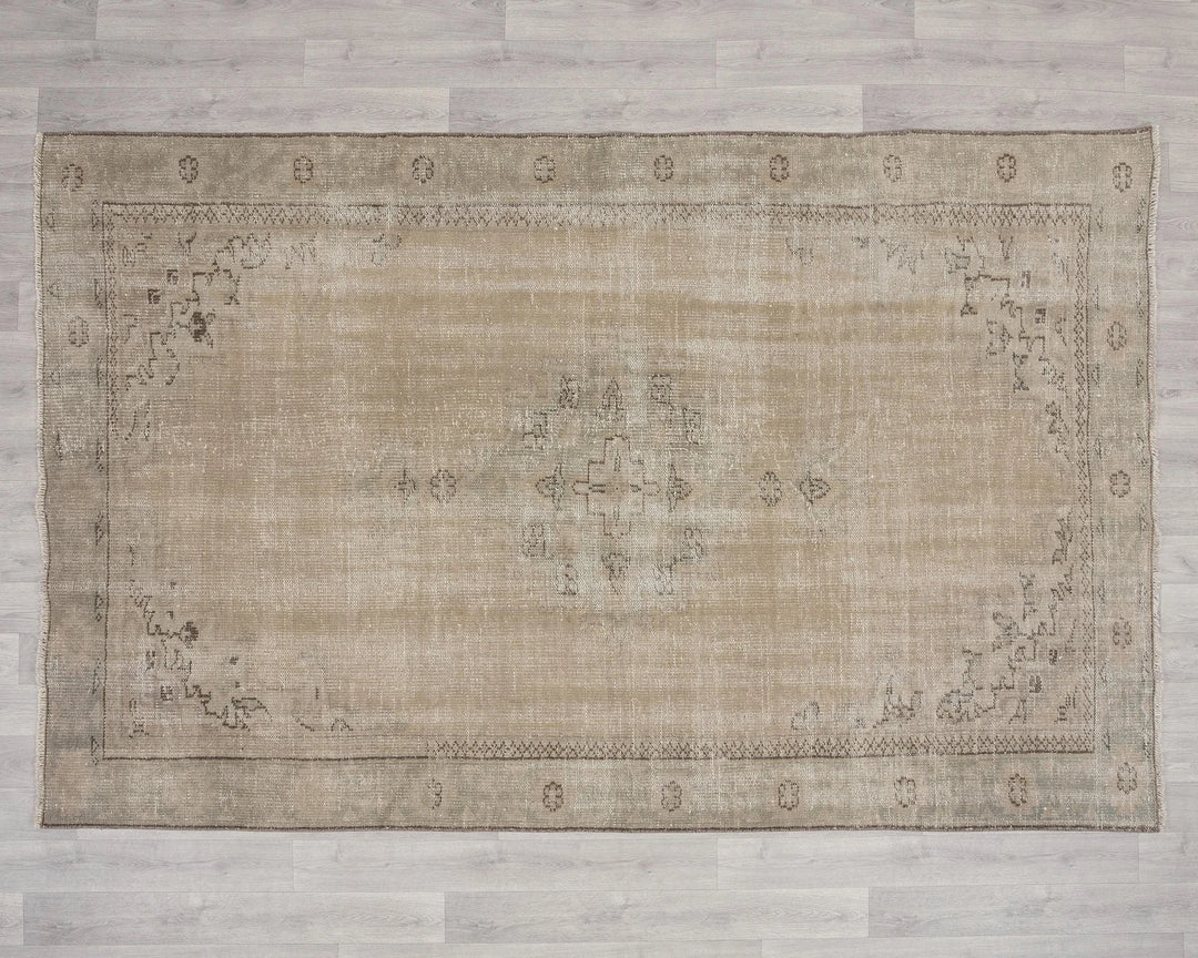 Beige Turkish Oushak Rug 5' 10" x 8' 9" Hand-Knotted | No. VR42403