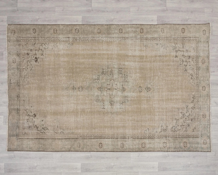 Beige Turkish Oushak Rug 5' 10" x 8' 9" Hand-Knotted | No. VR42403