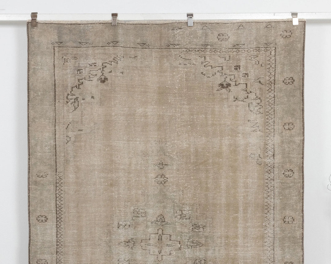 Beige Turkish Oushak Rug 5' 10" x 8' 9" Hand-Knotted | No. VR42403