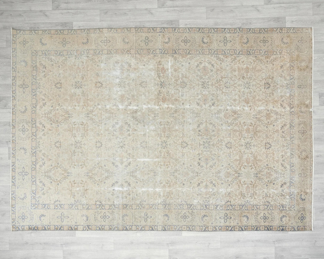 Beige Turkish Oushak Rug 6'8" x 9'5" Hand-Knotted | No. VR43221