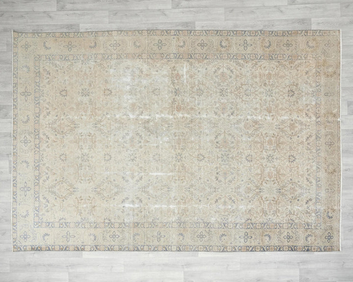 Beige Turkish Oushak Rug 6'8" x 9'5" Hand-Knotted | No. VR43221