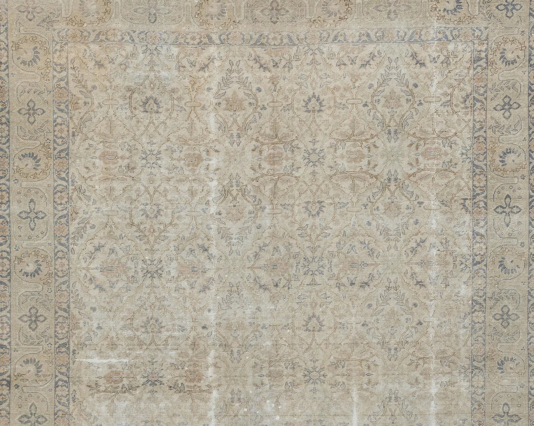Beige Turkish Oushak Rug 6'8" x 9'5" Hand-Knotted | No. VR43221