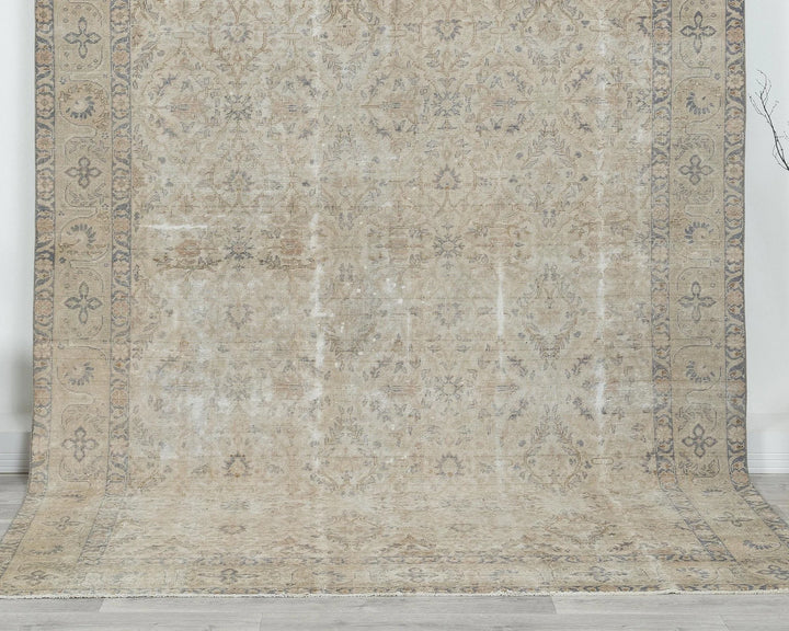 Beige Turkish Oushak Rug 6'8" x 9'5" Hand-Knotted | No. VR43221