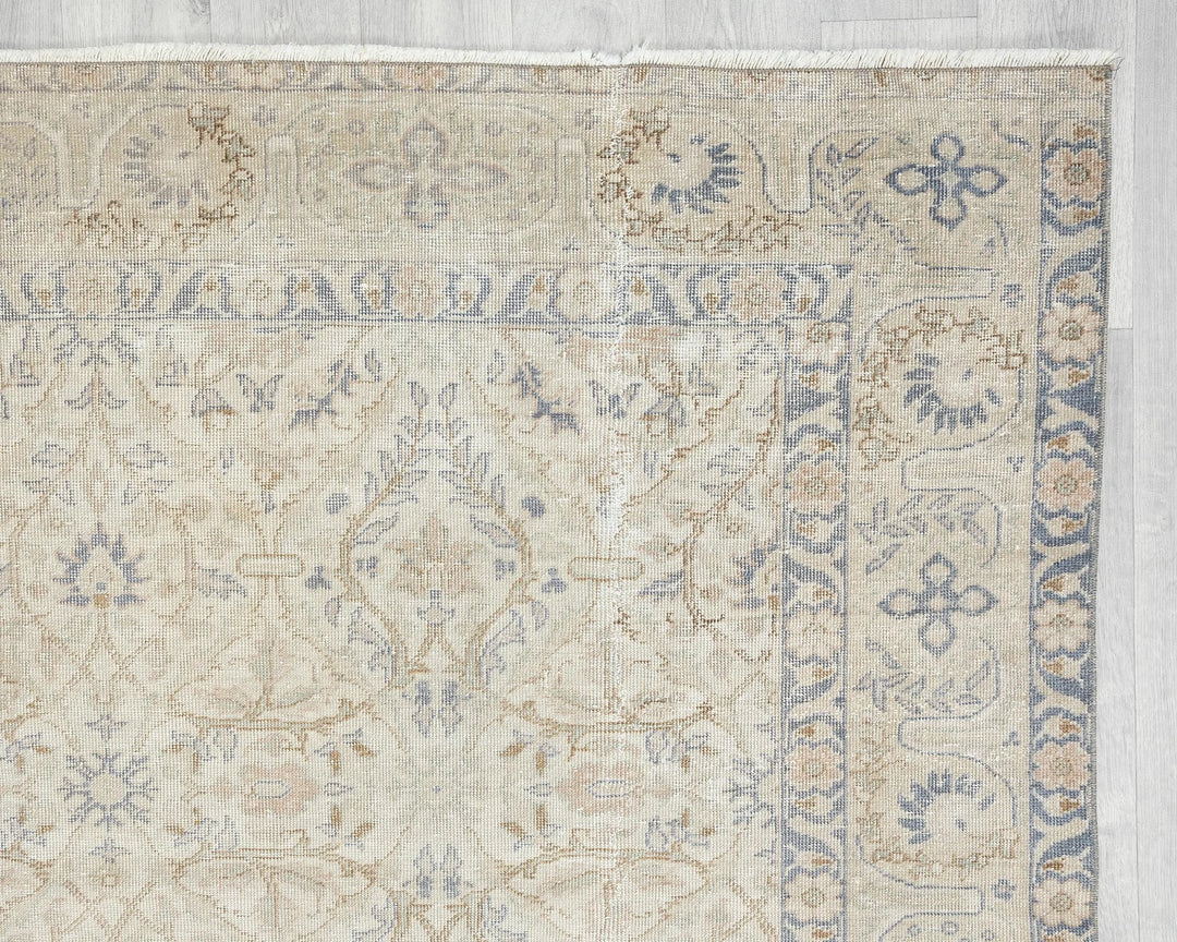 Beige Turkish Oushak Rug 6'8" x 9'5" Hand-Knotted | No. VR43221
