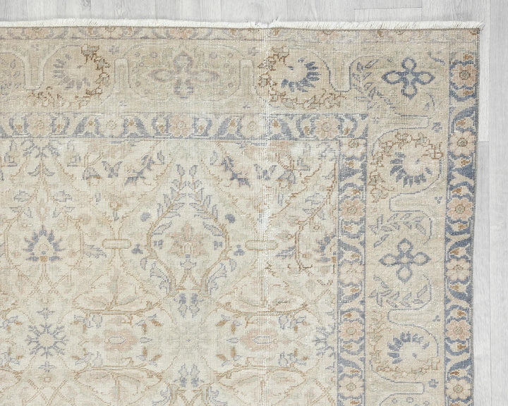 Beige Turkish Oushak Rug 6'8" x 9'5" Hand-Knotted | No. VR43221