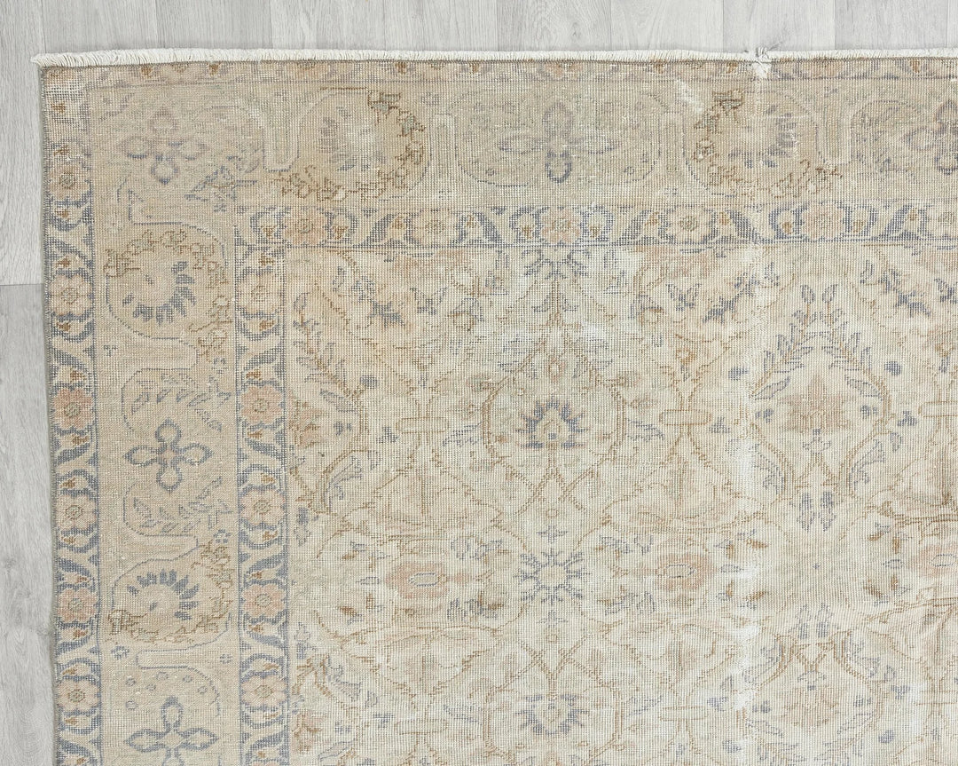Beige Turkish Oushak Rug 6'8" x 9'5" Hand-Knotted | No. VR43221