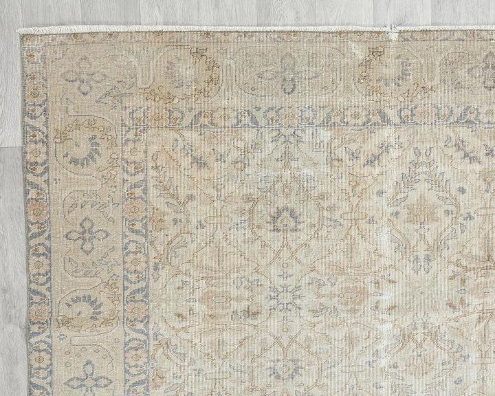 Beige Turkish Oushak Rug 6'8" x 9'5" Hand-Knotted | No. VR43221