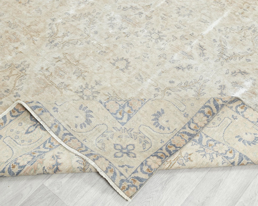 Beige Turkish Oushak Rug 6'8" x 9'5" Hand-Knotted | No. VR43221