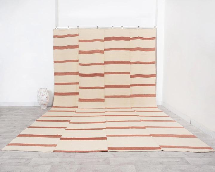 Beige Turkish Kilim Rug 10' x 13' 1" Flat-Weave | No. VR43353