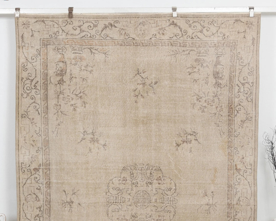 Beige Turkish Oushak Rug 6' 7" x 9' 11" Hand-Knotted | No. VR43658