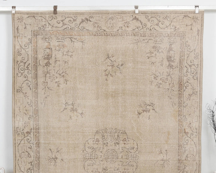 Beige Turkish Oushak Rug 6' 7" x 9' 11" Hand-Knotted | No. VR43658