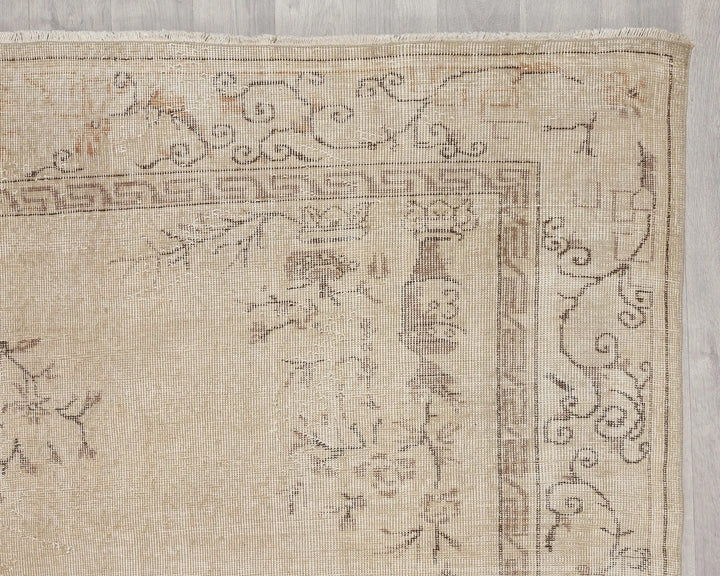 Beige Turkish Oushak Rug 6' 7" x 9' 11" Hand-Knotted | No. VR43658